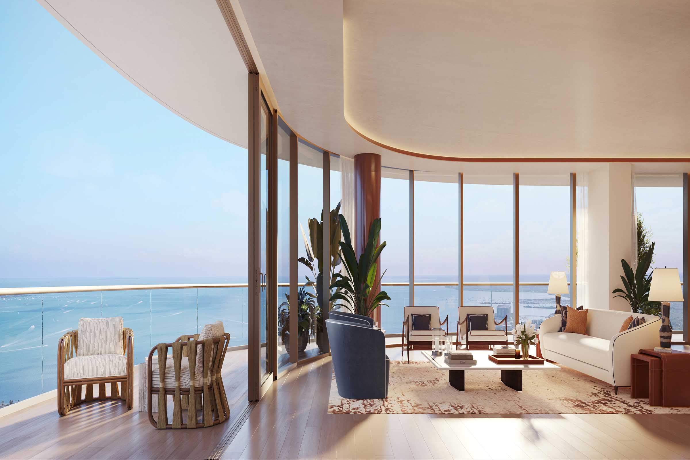 Rendering of Cipriani Residences Brickell Miami Living &amp; Balcony