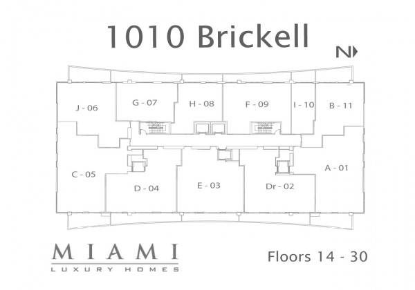 1010 Brickell Condo Keyplan Floors 14 - 30