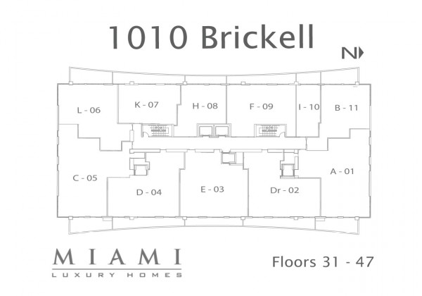 1010 Brickell Condo Keyplan Floors 31 - 47