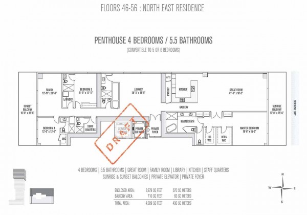 Elysee Miami Condos Floor Plan for Floors 46-56 NE Penthouse Residences