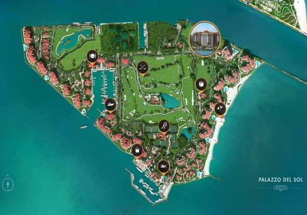 Fisher Island Map Highlighting Site of Palazzo del Sol 