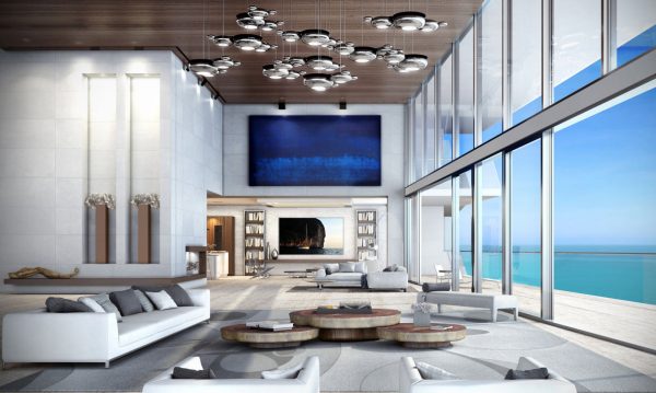 Turnberry Ocean Club Duplex Residence Great Room with 20' Ceilings