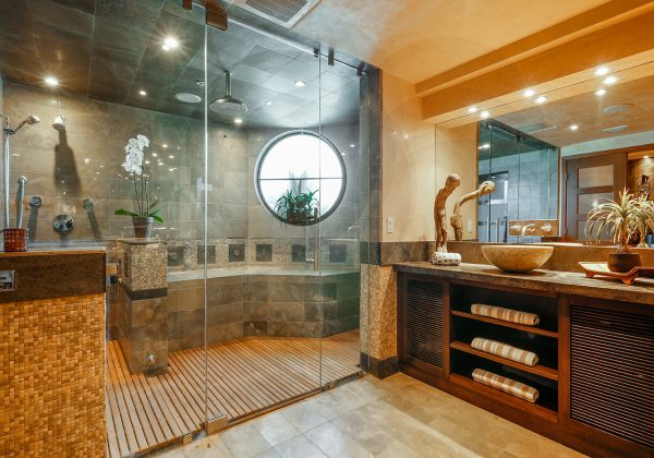 Beacon Harbour Unit 101 Master Bathroom Glass-Enclosed Wet Room