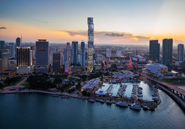 Downtown Miami Skyline with Rendering of 300 Biscayne Tower