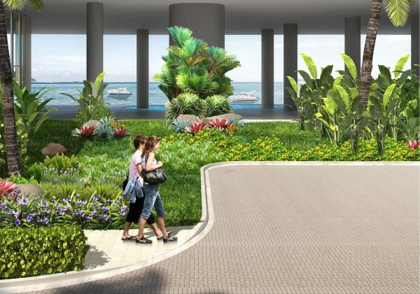 Rendering of Walkway and Landscaping at Island Bay