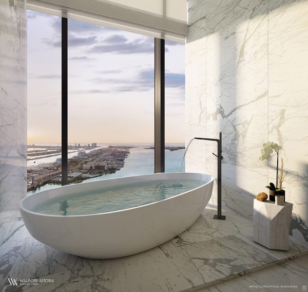 Rendering of Waldorf Astoria Residences Miami Master Bathroom
