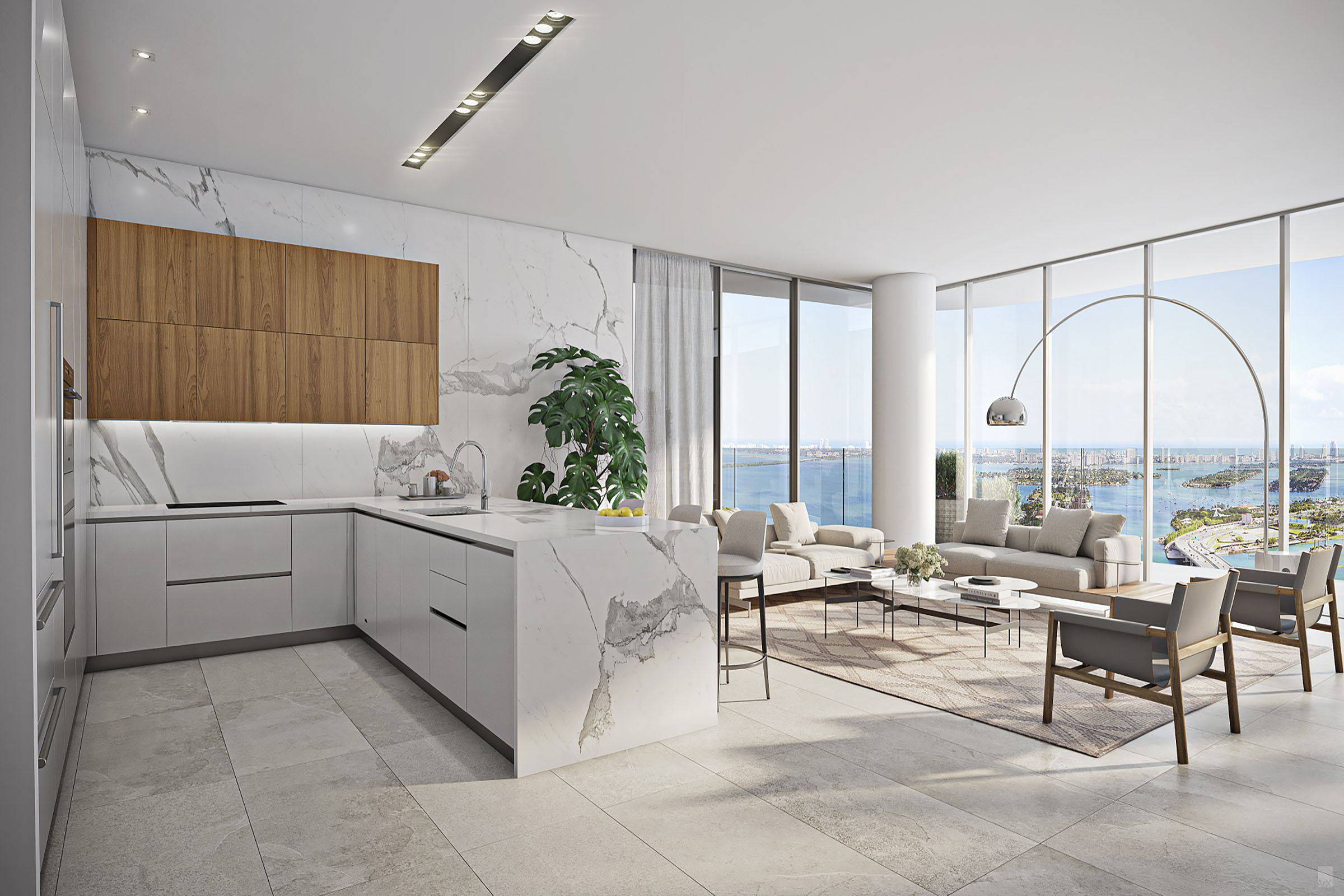 Rendering of Casa Bella Residences Kitchen and Living Room Flow Through