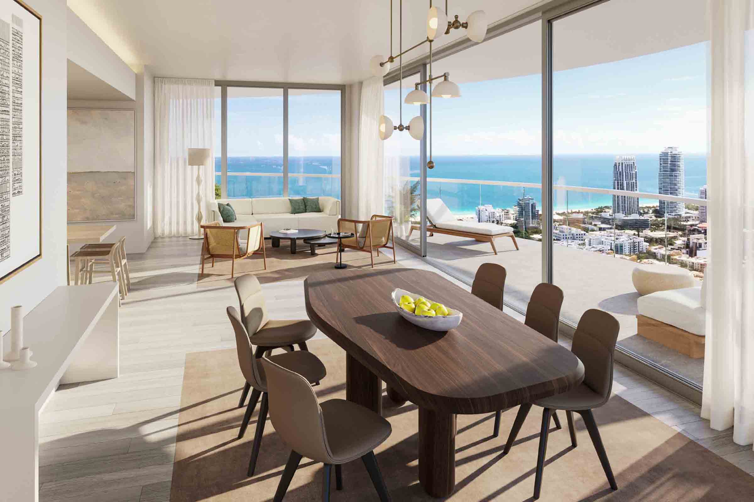 Rendering of Five Park Miami Beach Living Room View