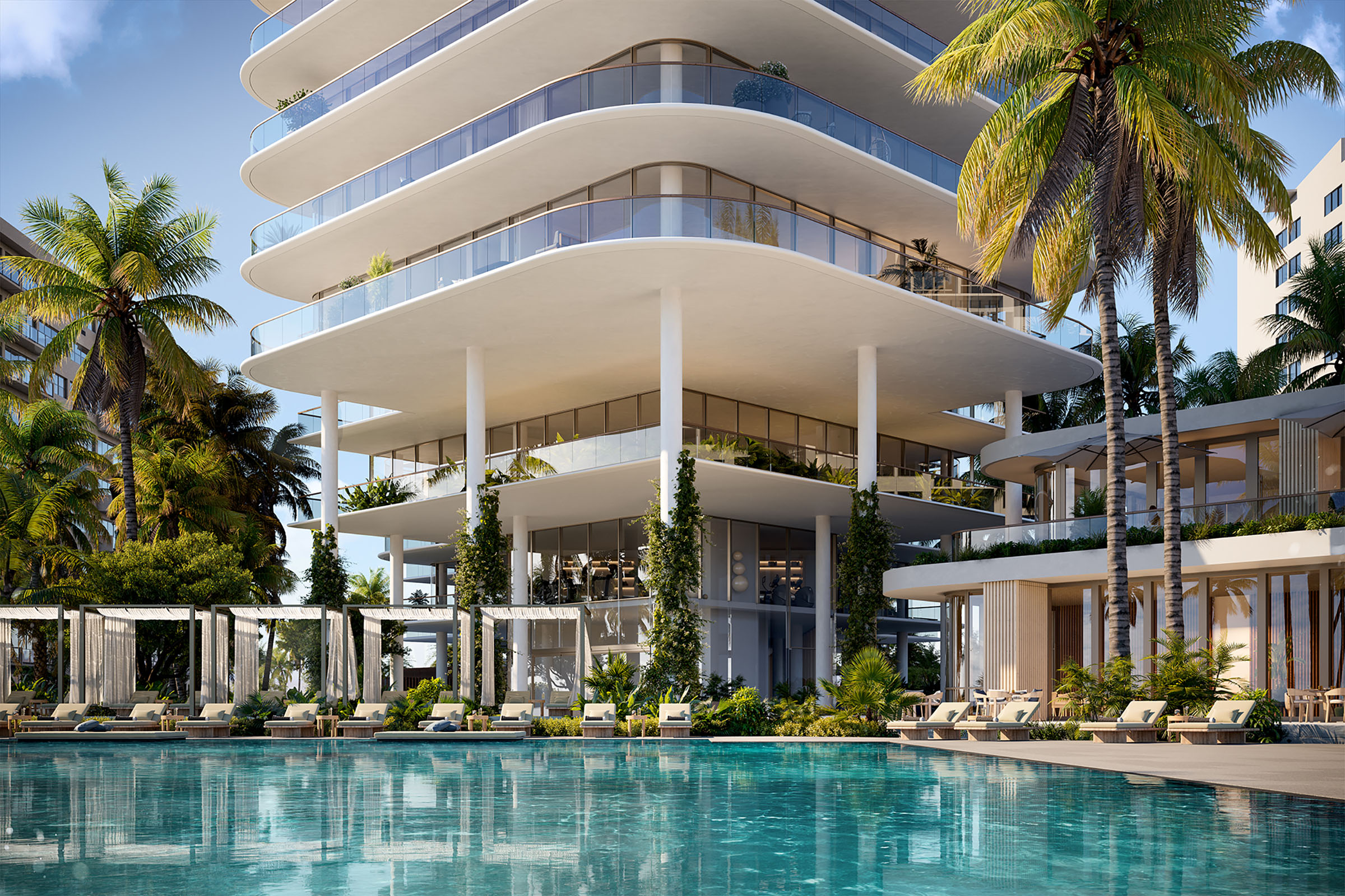 Rendering of Perigon Miami Beach Pool and Cabanas
