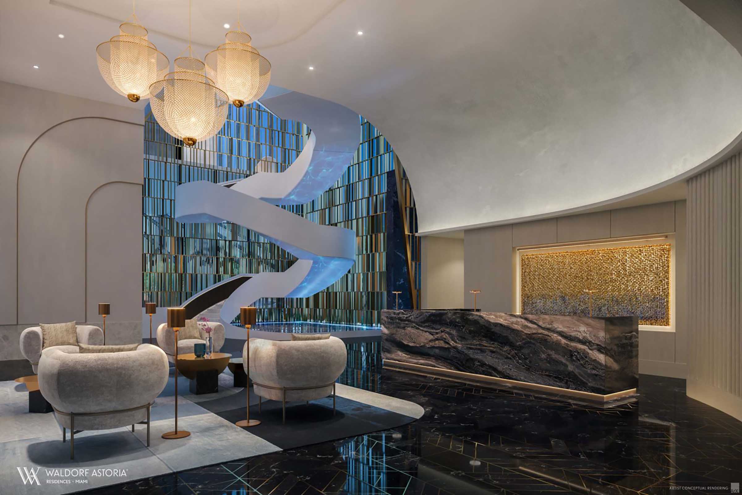Rendering Of Waldorf Astoria Miami Lobby