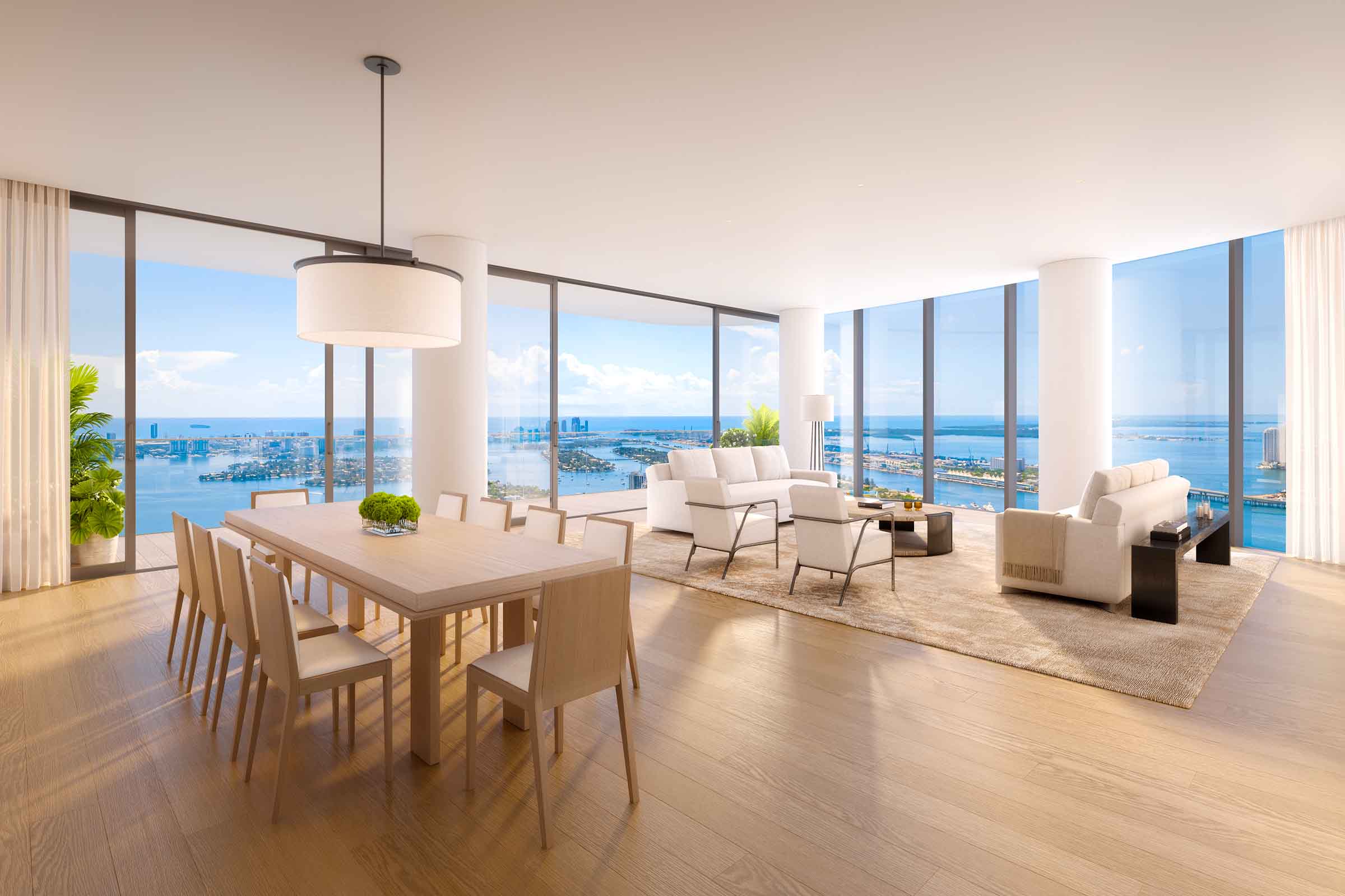 Rendering of EDITION Residences Miami Edgewater Dining and Living Room