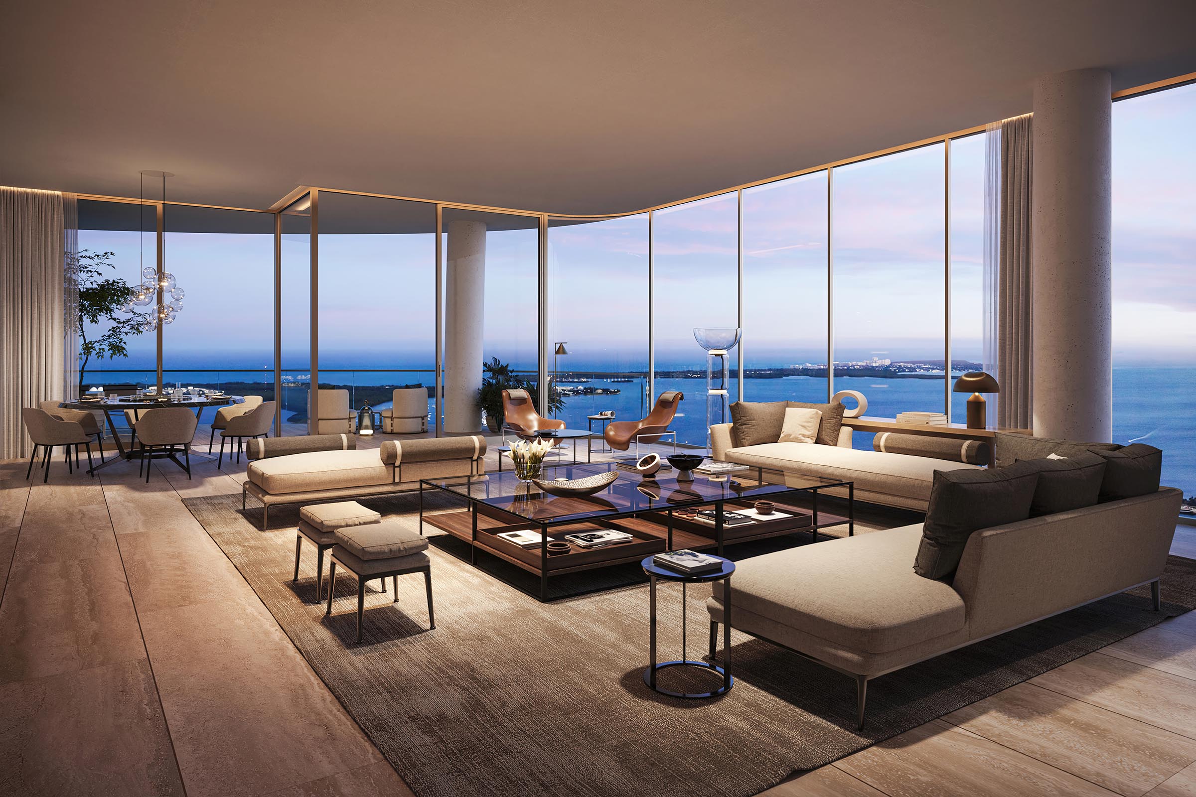 Rendering of The Residences at 1428 Brickell Living Room Flow Th